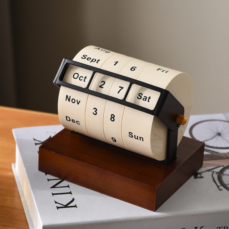 Wooden Roller Perpetual Calendar printed with a company logo, corporate gift