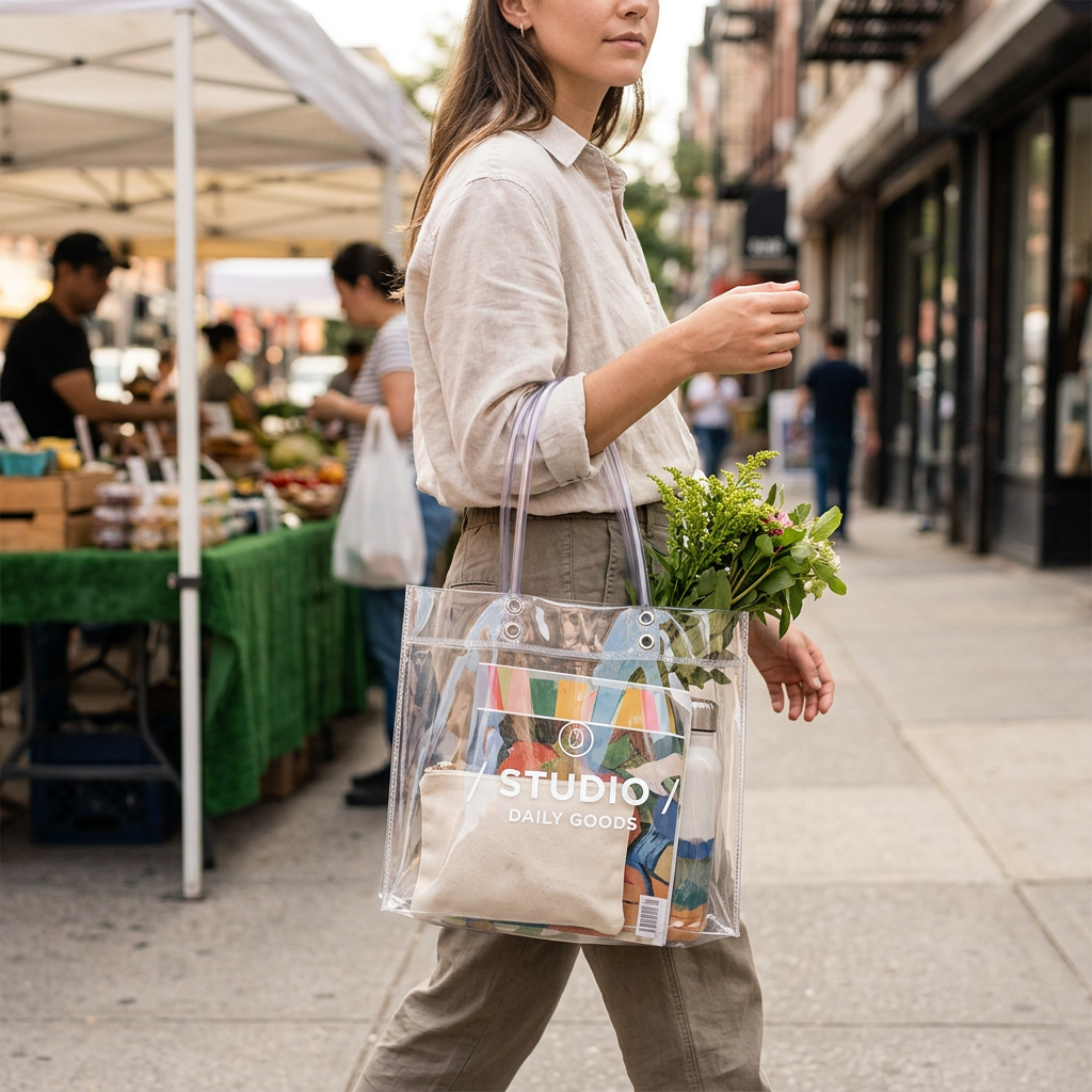 Custom Logo PVC Tote Bag Shopping Bag (Straight Style)
