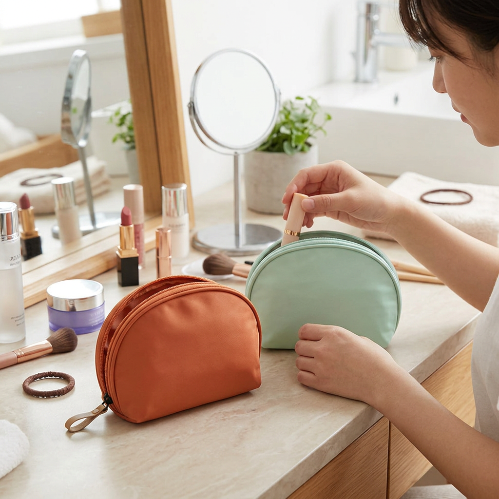 Custom Logo Nylon Simple Plain Cosmetic Bag